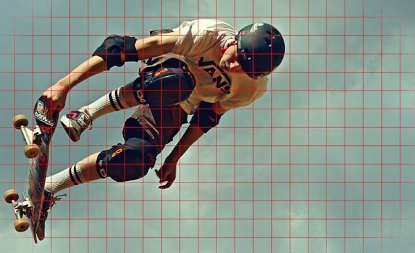 Image of skateboarder with a grid to show that no stationary point is needed with Stabilizer